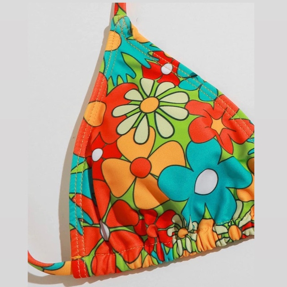 NEW ✨ Women's Floral Print Halter Triangle Tie Side Bikini Set - Picture 3 of 4